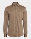 Canali Men's Cotton And Lyocell Jersey Sport Shirt In Brown