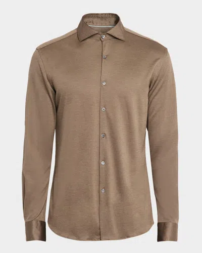 Canali Men's Cotton And Lyocell Jersey Sport Shirt In Brown