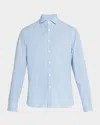 Canali Men's Cotton And Lyocell Micro-geometric Sport Shirt In Blue