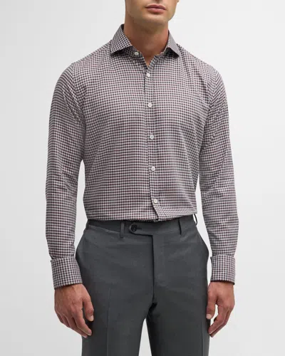 Canali Men's Cotton Gingham Casual Button-down Shirt In Red