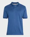 Canali Men's Cotton Johnny Collar Polo Shirt In Blue