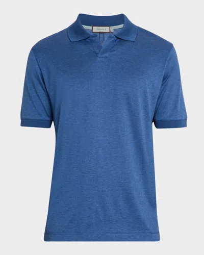 Canali Men's Cotton Johnny Collar Polo Shirt In Blue