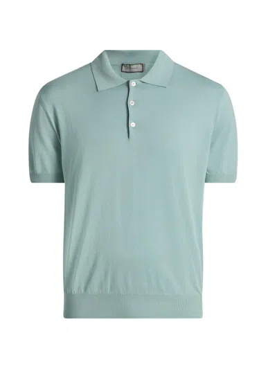 Canali Men's Cotton Knit Polo Shirt In Blue