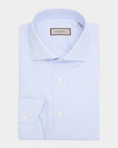 Canali Men's Cotton Micro-check Dress Shirt In Blue