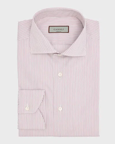 Canali Men's Cotton Micro-stripe Dress Shirt In Dark Red