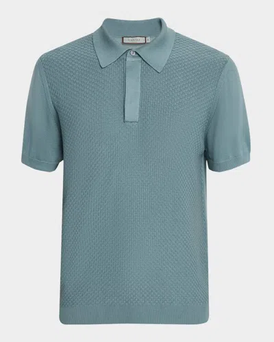 Canali Men's Cotton-modal Waffle Knit Polo Sweater In Lt Green