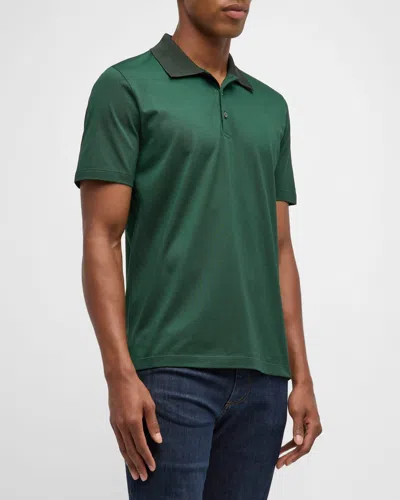 Canali Men's Cotton Pique Polo Shirt In Green