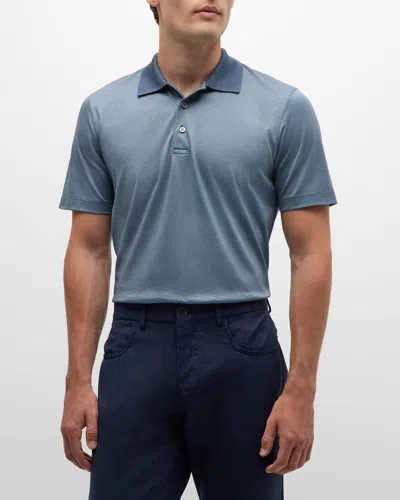 Canali Men's Cotton Pique Polo Shirt In Lt Blue