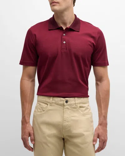 Canali Men's Cotton Pique Polo Shirt In Red