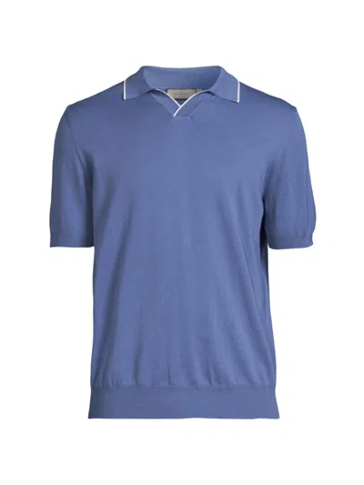 Canali Men's Cotton Polo Shirt In Light Blue
