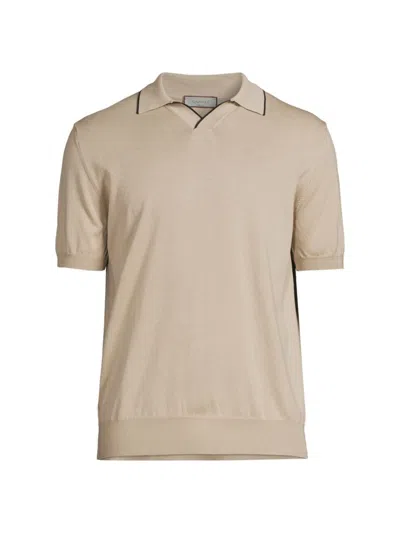 Canali Men's Cotton Polo Shirt In Tan