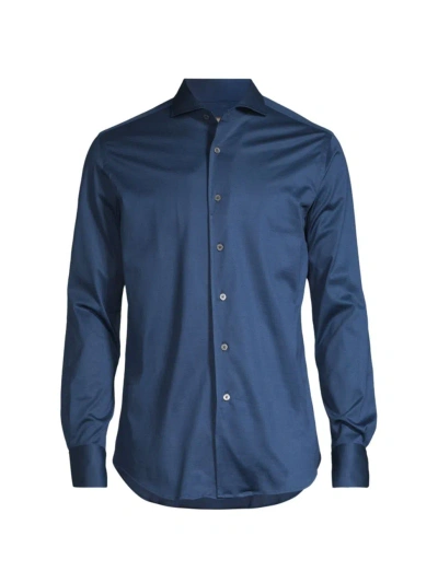 Canali Men's Cotton Shirt In Dark Blue