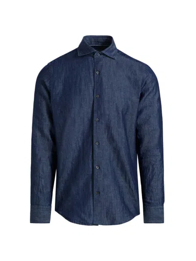 Canali Men's Cotton-linen Sport Shirt In Blue