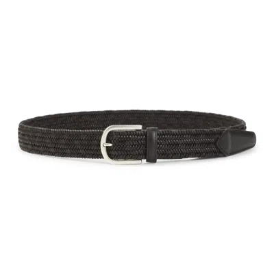 Canali Men Dark Brown Woven Belt In Gold