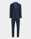 Canali Men's Denim Effect Wool Peak Lapel Suit In Blue