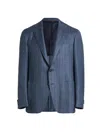 Canali Men's Denim Herringbone Patch Jacket In Blue