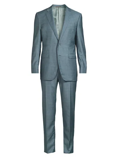 Canali Men's Denim-effect Wool Single-breasted Suit In Green