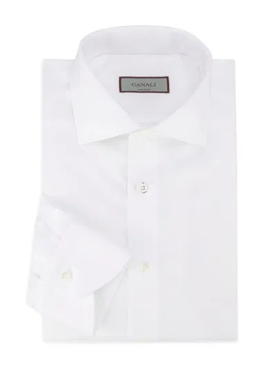 Canali Men's Diagonal Twill Solid Dress Shirt In White