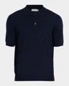 Canali Men's Diamond Knit Wool Short-sleeve Polo Sweater In Blue