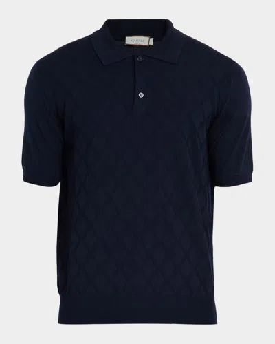Canali Men's Diamond Knit Wool Short-sleeve Polo Sweater In Blue