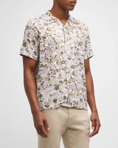 Canali Men's Floral Camp Shirt In Tan
