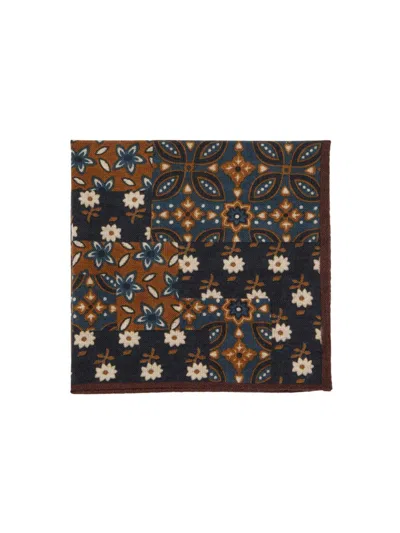 Canali Men's Floral Wool-silk Pocket Square In Brown
