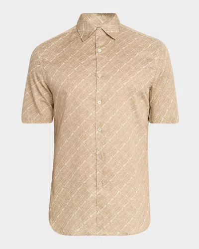 Canali Men's Foliage-print Cotton Short-sleeve Shirt In Neutral