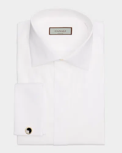 Canali Men's French-cuff Textured Bib Shirt In White