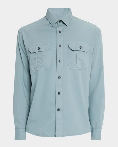 Canali Men's Garment Dyed Casual Button-down Shirt In Green