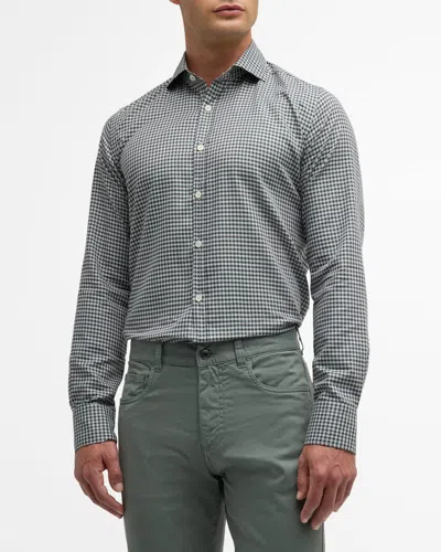Canali Men's Gingham Button-front Shirt In Green