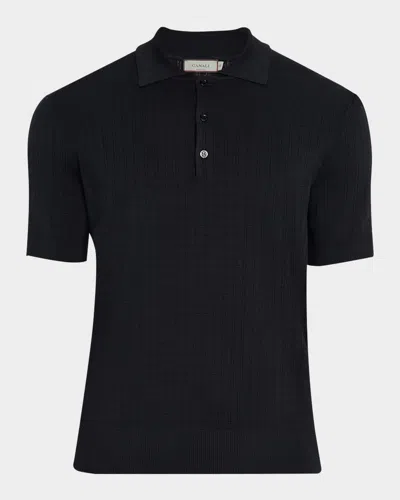 Canali Men's Grid Jacquard Polo Sweater In Navy