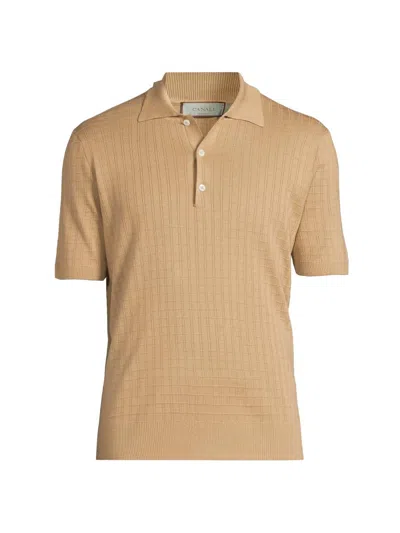 Canali Men's Grid Silk-cotton Polo Shirt In Neutral