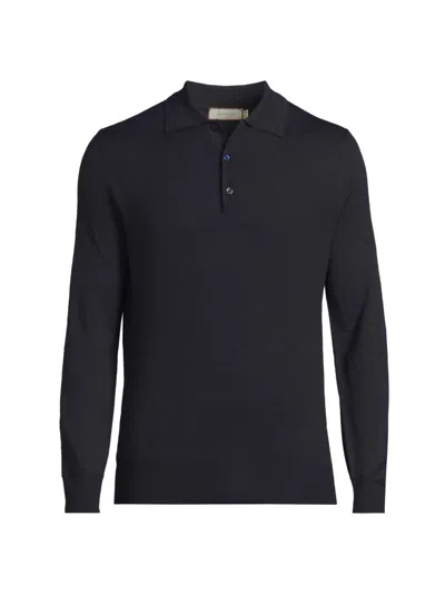 Canali Men's Heathered Merino Wool Modern-fit Polo Shirt In Blue
