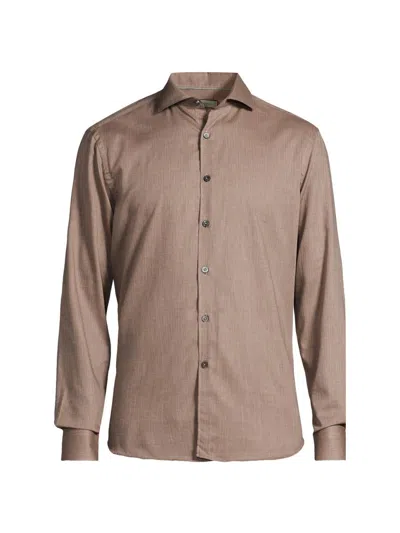 Canali Men's Herringbone Button-front Sport Shirt In Brown