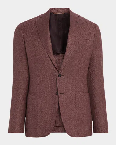 Canali Men's Herringbone Notch Lapel Sport Coat In Brown