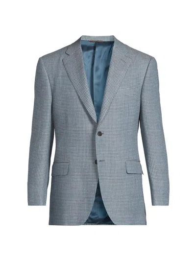 Canali Men's Houndstooth Linen-wool Sportcoat In Blue