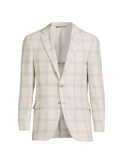 Canali Men's Kei Plaid Linen & Wool-blend Two-button Sport Coat In Beige