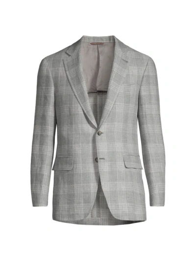 Canali Men's Kei Plaid Linen & Wool Two-button Sport Coat In Light Grey