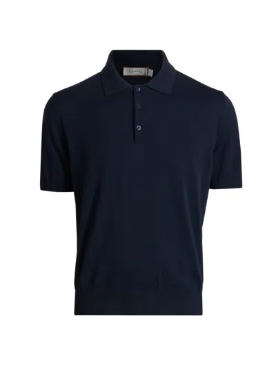 Canali Men's Knit Cotton Polo Shirt In Blue
