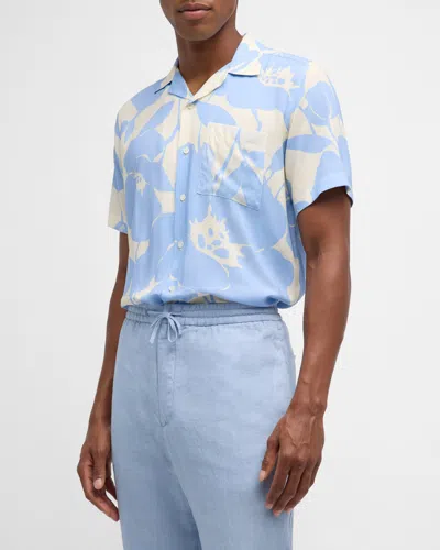 Canali Men's Large Floral Camp Shirt In Light Blue