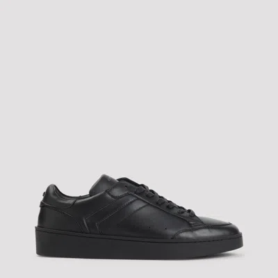 Canali Men's Leather Sneaker With Rubber Sole In Black