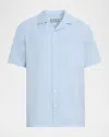 Canali Men's Linen And Cotton Pocket Camp Shirt In Blue