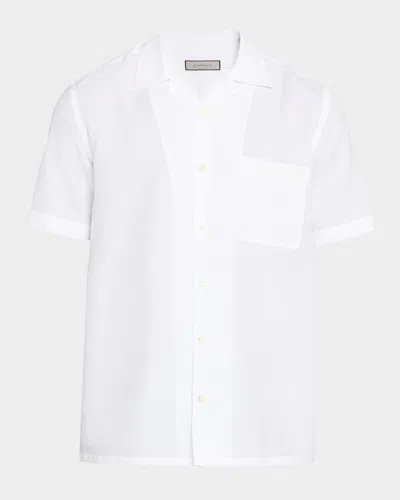 Canali Men's Linen And Cotton Pocket Camp Shirt In White