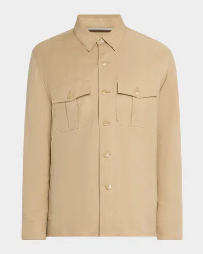 Canali Men's Linen And Silk Button-front Overshirt In Brown