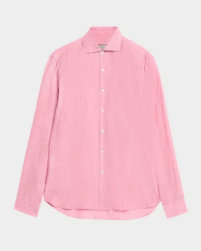 Canali Men's Linen Casual Button-down Shirt In Pink
