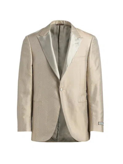 Canali Men's Macro Pattern Silk Dinner Jacket In Brown