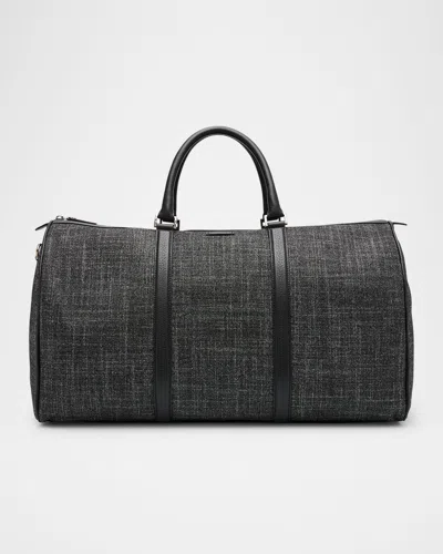 Canali Men's Melange Leather-trim Duffel Bag In Grey