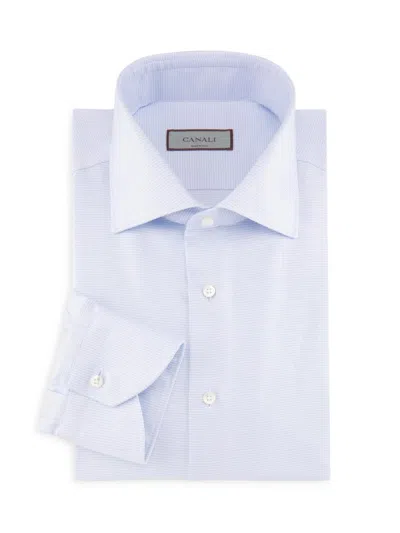 Canali Men's Micro Houndstooth Cotton Dress Shirt In Blue