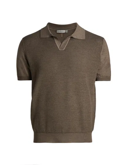 Canali Men's Micro-stitch Wool-silk Johnny Collar Polo Shirt In Brown