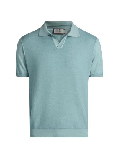 Canali Men's Micro-stitch Wool & Silk Polo Shirt In Blue